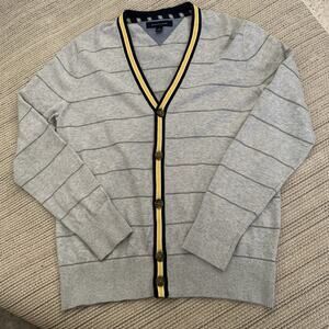 Tommy Hilfiger Sweater Mens Medium Cardigan Striped Button Up 100% Cotton